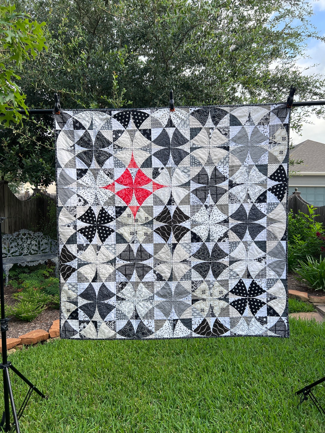 White Patchwork Modern Patchwork Quilt | Black, White & Orange, Handmade Cotton (52x52 ...