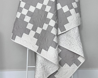 Modern Handmade Quilt | Gray and Off White Quilt | Lap Quilt | Wall Hanging | Quilt | Throw