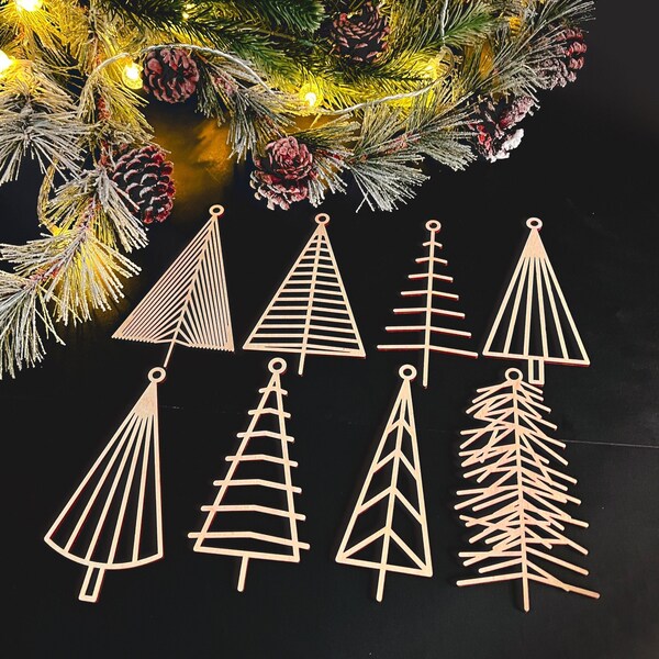 Wooden Christmas Tree Ornament Set - Minimalist Scandinavian simple design geometric lines