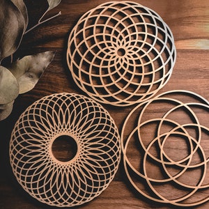 Wooden Mandala Spirograph Coaster Trivet - laser cut set or single