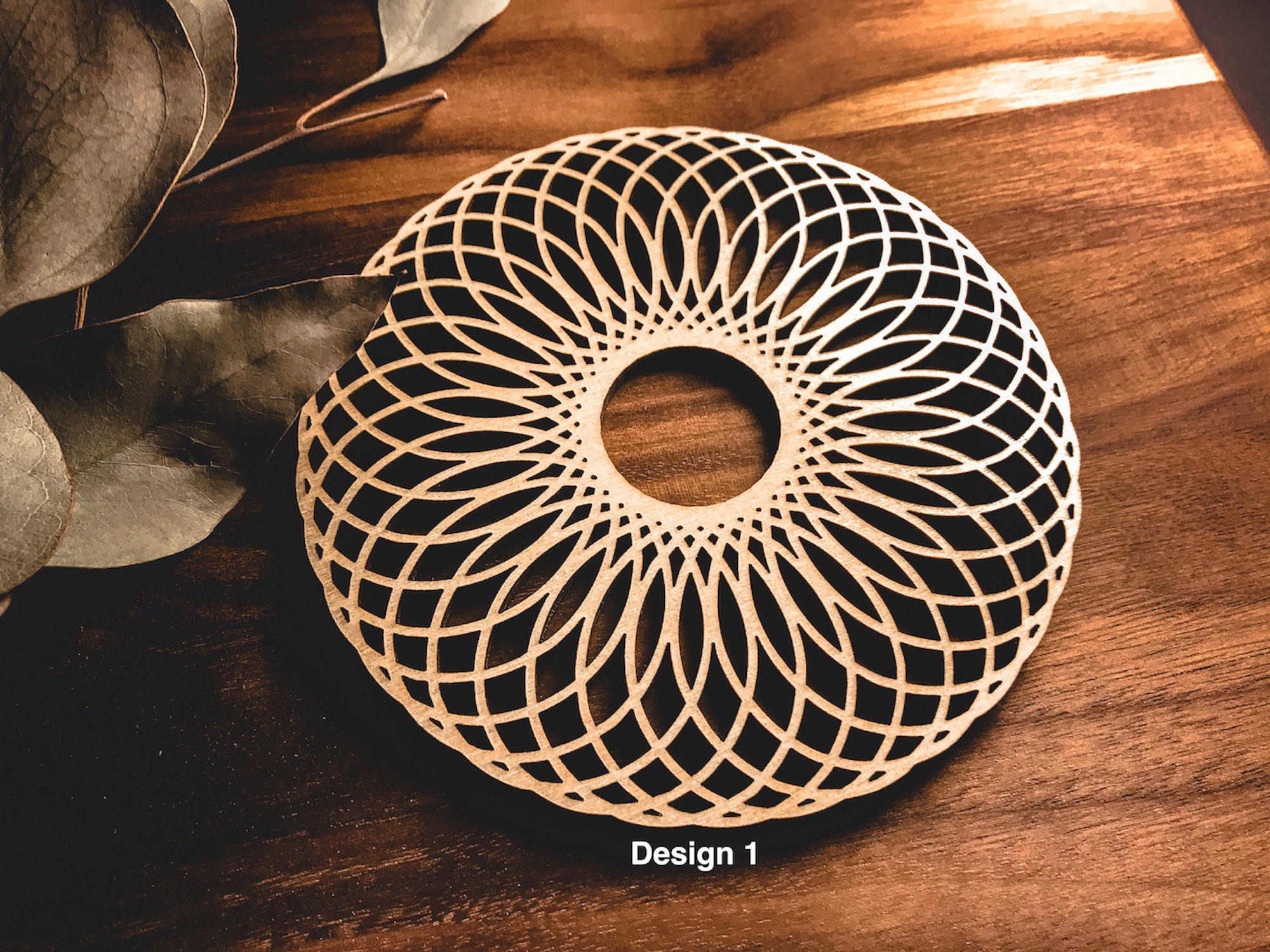 Wooden Spirograph Coaster Trivet laser cut set or single Etsy