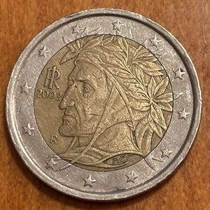 2 euro coin, Italy, 2002, Dante Alghieri