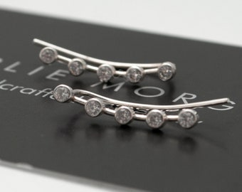 Silver crystal ear climbers