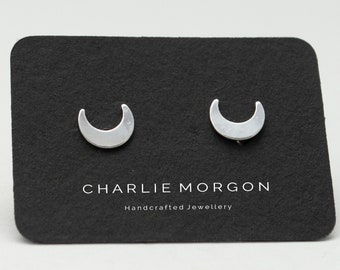 Sterling silver crescent moon stud earrings