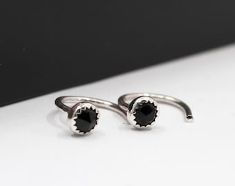 Black Spinel pull through hoop earrings