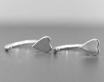 Silver Heart huggie hoop Earrings