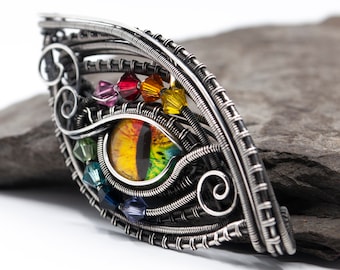 Silver rainbow dragon eye pendant or brooch