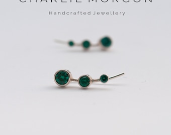 Green cubic zirconia ear climbers