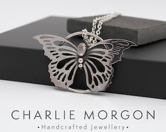 Moonstone Butterfly sterling silver pendant