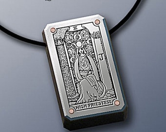 Tarot Jewelry. Silver Pendants on Ebony. They are 1.25" tall x .75" wide x .25" thick. Select any of the 22 Major Arcana from the option.