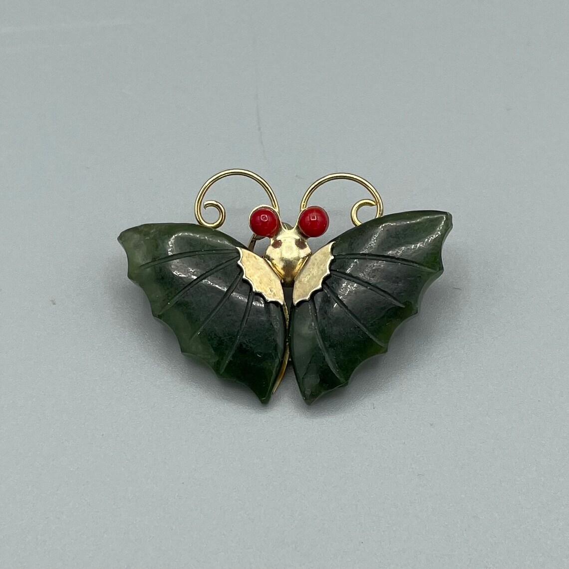 Vintage Green Jade Butterfly Brooch Pin Pendant Etsy