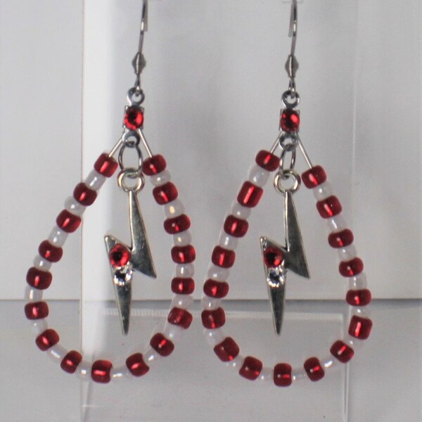 Chango Earrings, Shango thunder bolt earrings, Shango stainless steel beaded charm earrings