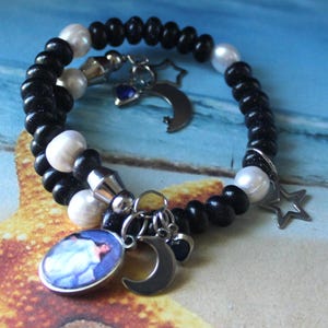 Yemaya  bracelet,Yemonja Beaded charm memory wire adjustable bangle bracelet