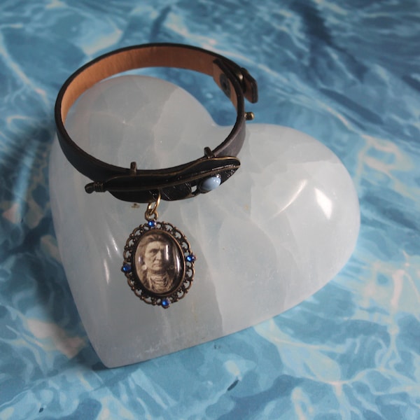 Leather Bracelet, Native American Indian spirit Guide, leather photo framed bracelet