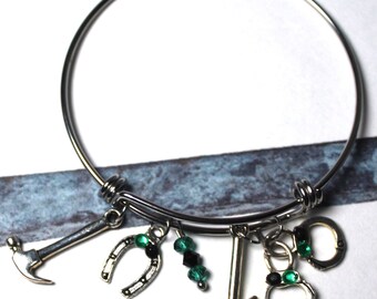 Oggun Bracelet, Ogun adjustable charm bangle bracelet, Ogun stainless steel bangle