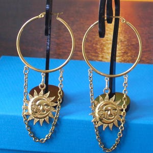 Hoop earrings, Sun and Moon stainless steel  Hoop earrings crescent moon and sun earrings