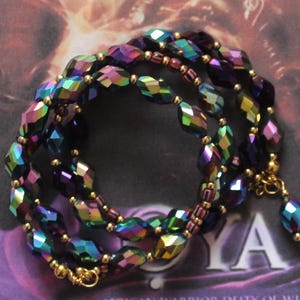 Oya Bracelet, Yansa Adjustable Bangle, Gold Accents Iridescent with elekes Beaded bracelet