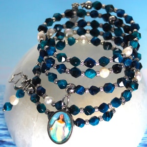 Yemaya Beaded Wrap Bracelet: Blue Tiger&#39;s Eye, Cultured Pearls, Stainless Steel Charms