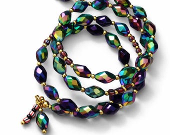 Oya Bracelet, Yansa Adjustable Bangle, Gold Accents Iridescent with elekes Beaded bracelet