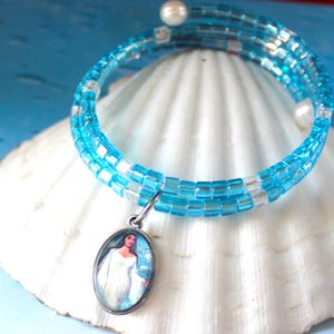 Yemaya Beaded Bangle Bracelet: Orisha Goddess, Cultured Pearl