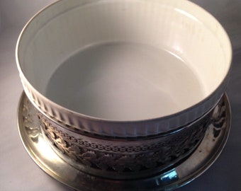 Antique  Vintage French Silver Plated & Porcelain Serving Dish 1940'