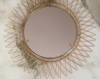 vintage Français Plateau ou Miroir mécanique Verre Sunburst 1960 Moderniste