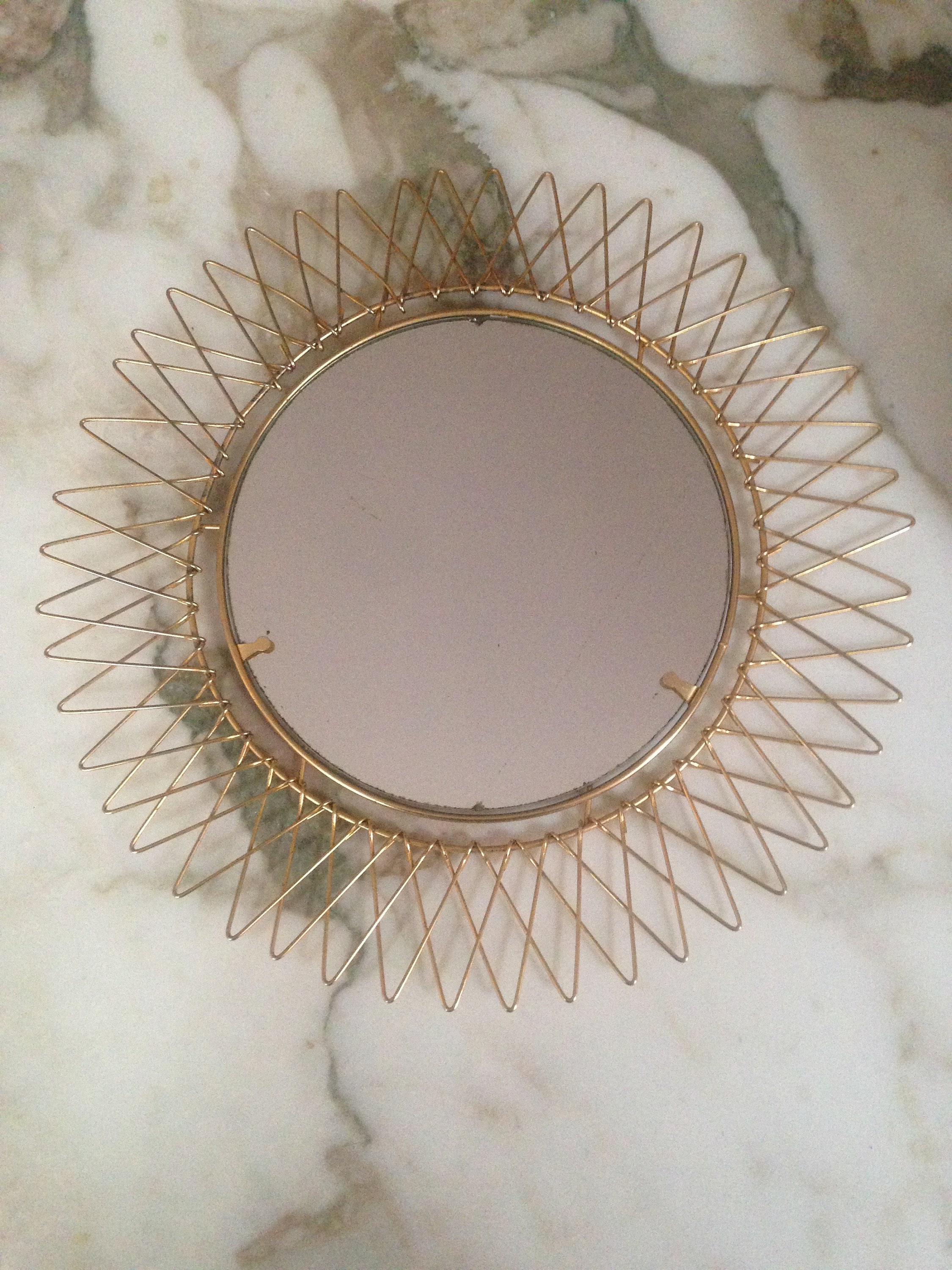 Vintage Français Plateau ou Miroir Mécanique Sunburst Verre 1960 Moderniste