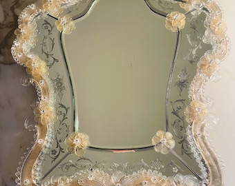 Superbe miroir vénitien de Murano vintage en verre 18 fleurs verre Murano ,  italien des années 1950