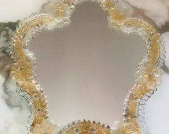 Miroir vintage Murano Vénitien Superbe Verre 6 Fleurs verre Murano  1950