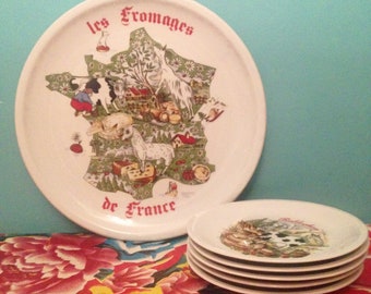 Plateau de fromages français vintage Assiette de service avec 5 assiettes en cuir Plateau de fromages. Vins de France