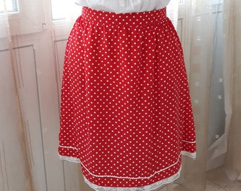 Mini skirt Boho Retro  Polka Dots Womens Skirt High waist Red Art to wear  Wearable art