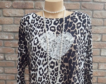 Boho Tunic Reworked Animal print Art to wear Wearable art Upcycled Clothing Hippie Stevie Nicks style L/XL size Bohemian