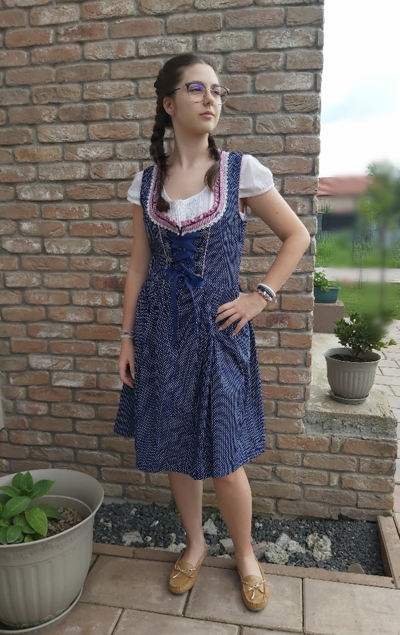 Women's dirndl dress dark blue traditional dress for the Oktoberfest, folk festival in Bavaria, Tyrol, Austria Germany, Switzerland image 4