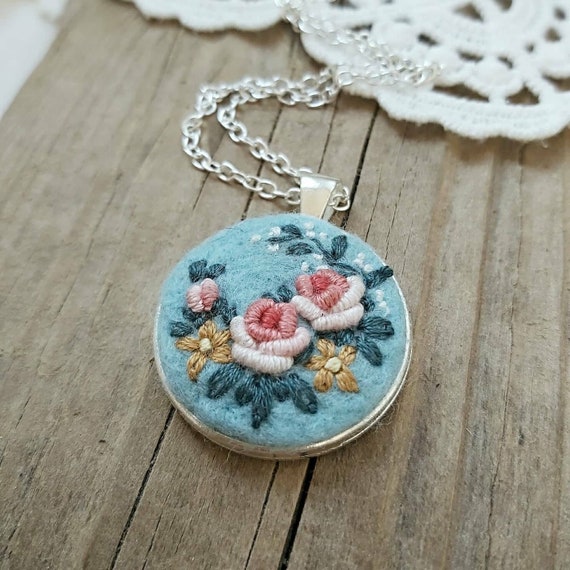 Rose Garden Necklace Bohemian Necklace Hand Embroidered | Etsy