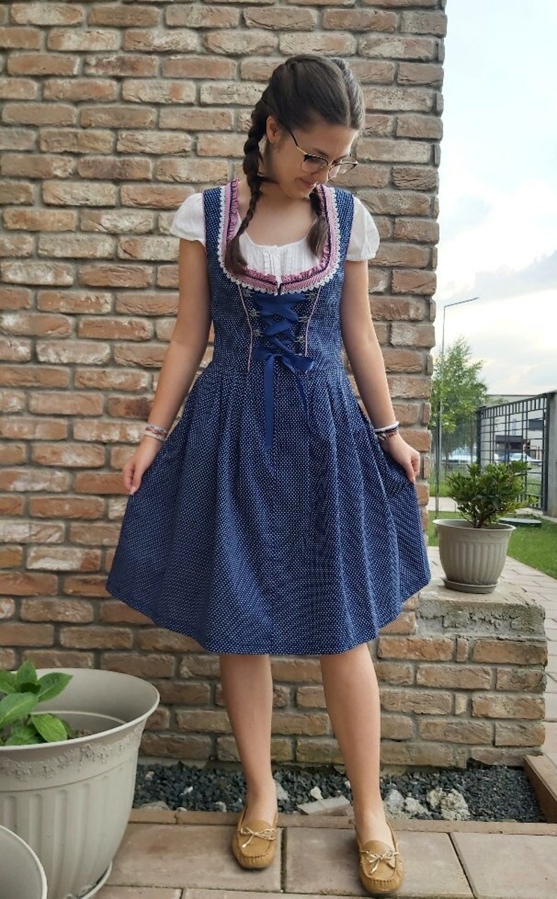 Women's dirndl dress dark blue traditional dress for the Oktoberfest, folk festival in Bavaria, Tyrol, Austria Germany, Switzerland image 1