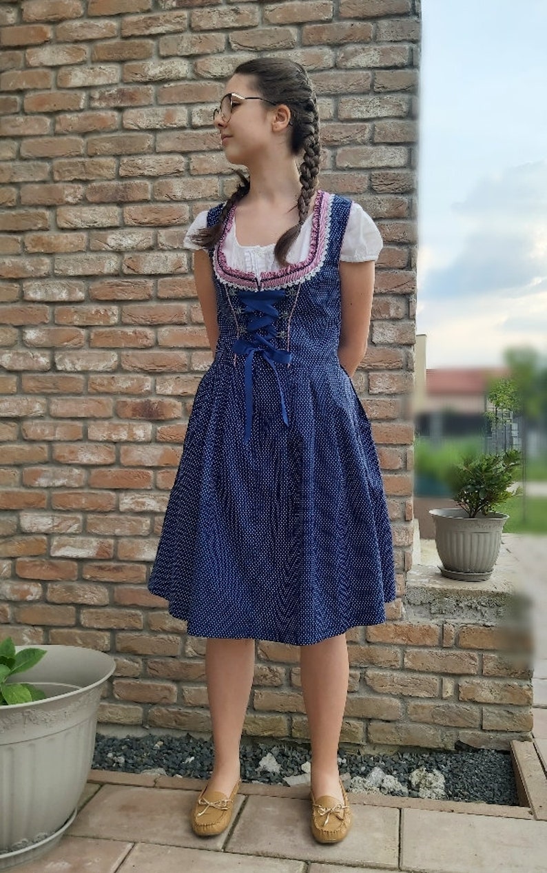 Women's dirndl dress dark blue traditional dress for the Oktoberfest, folk festival in Bavaria, Tyrol, Austria Germany, Switzerland image 2