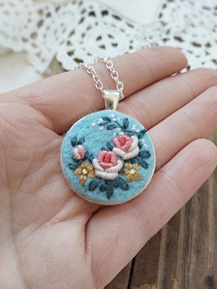 Rose Garden Necklace Bohemian Necklace Hand Embroidered - Etsy