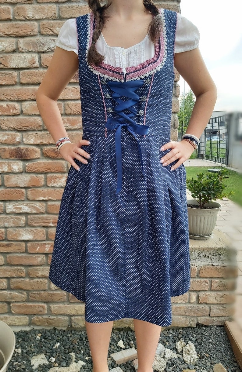 Women's dirndl dress dark blue traditional dress for the Oktoberfest, folk festival in Bavaria, Tyrol, Austria Germany, Switzerland image 3