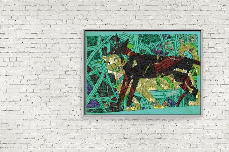 Wall Art art Home Decor Original Artwork print Art Print Dog and lion