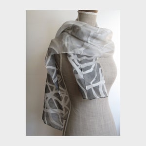 Silk scarf hand-painted in gray and black. image 4