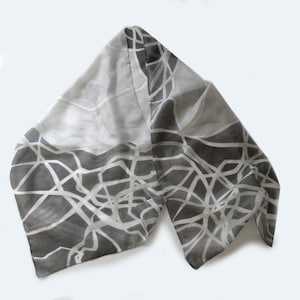 Silk scarf hand-painted in gray and black. image 1