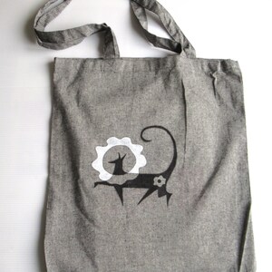 Hand-painted cotton bag Sunny Dog, with long handles, gray, ash tote bag, everyday bag image 1