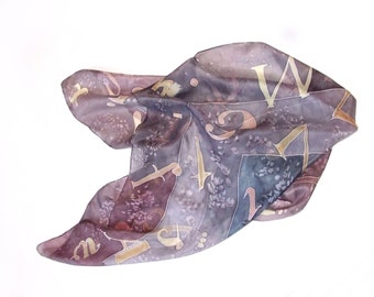 Hand painted silk scarf "Letters"