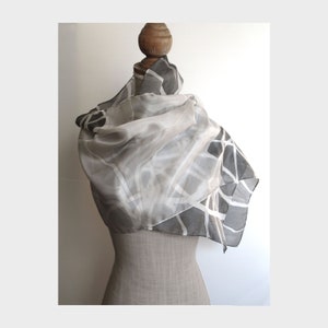 Silk scarf hand-painted in gray and black. image 2