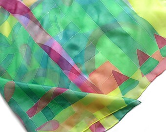 Foulard en soie multicolore peint à la main pour femme Kaléidoscope, châle en soie peint à la main