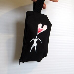 Trousse cosmétique en coton noir peinte à la main pour petite amie ou femme, cadeau Saint Valentin, coton, sachet élégant, portefeuille pour femme image 6
