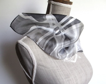 Gray and black thicket, hand painted silk scarf for her or for him