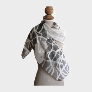 Silk scarf hand-painted in gray and black. image 3