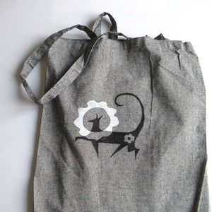 Hand-painted cotton bag Sunny Dog, with long handles, gray, ash tote bag, everyday bag image 5