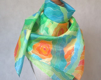 Colorful hand painted silk scarf, Large silk shawl, Gift for her, Abstract hand painted silk